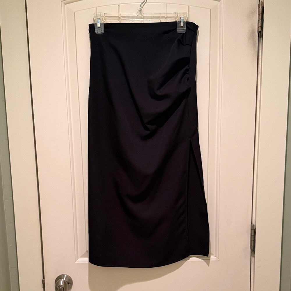 Commense Black Midi Pencil Skirt with Side Drape